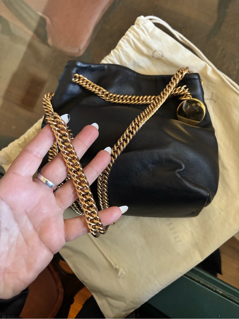 Stella McCartney Black Clutch with Gold Chain and Logo Disc - Picture 5 of 7